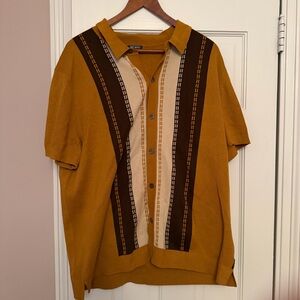 Todd Snyder Mustard and Brown Casual Button Down Shirt